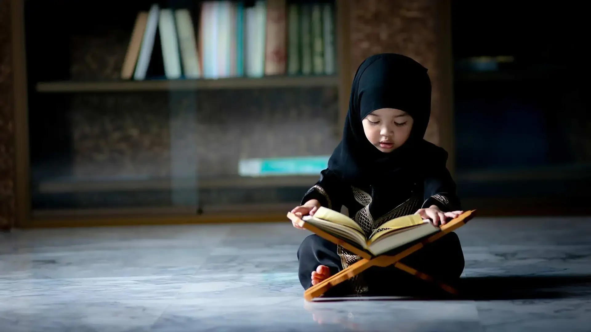 kid reading quran in hall v1